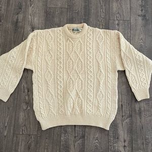 Aran Crafts- crew neck aran sweater- 100% wool, made in Ireland- size large